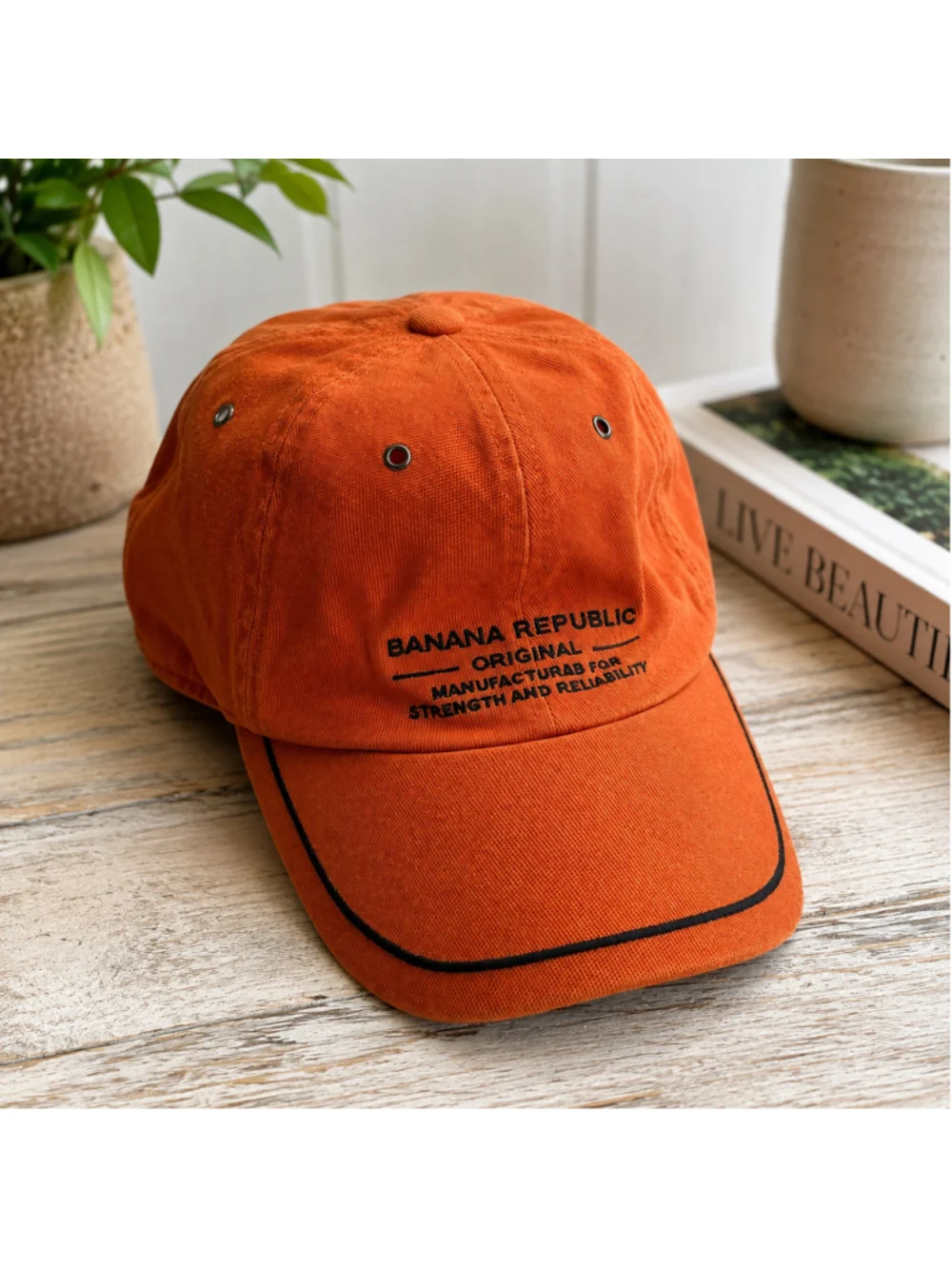 Vintage Banana Republic Original Orange Adjustable Baseball Cap Embroidered Logo